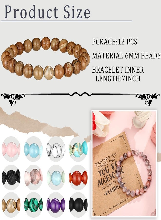 Aurelema 12 Pcs Inspirational Friendship Bracelets Gifts for Women Sometimes You Forget You're Awesome Bead Adjustable Crystal Natural Stone Bracelets with Card for Valentines Day Galentines Day Birthday Gifts - Image 2